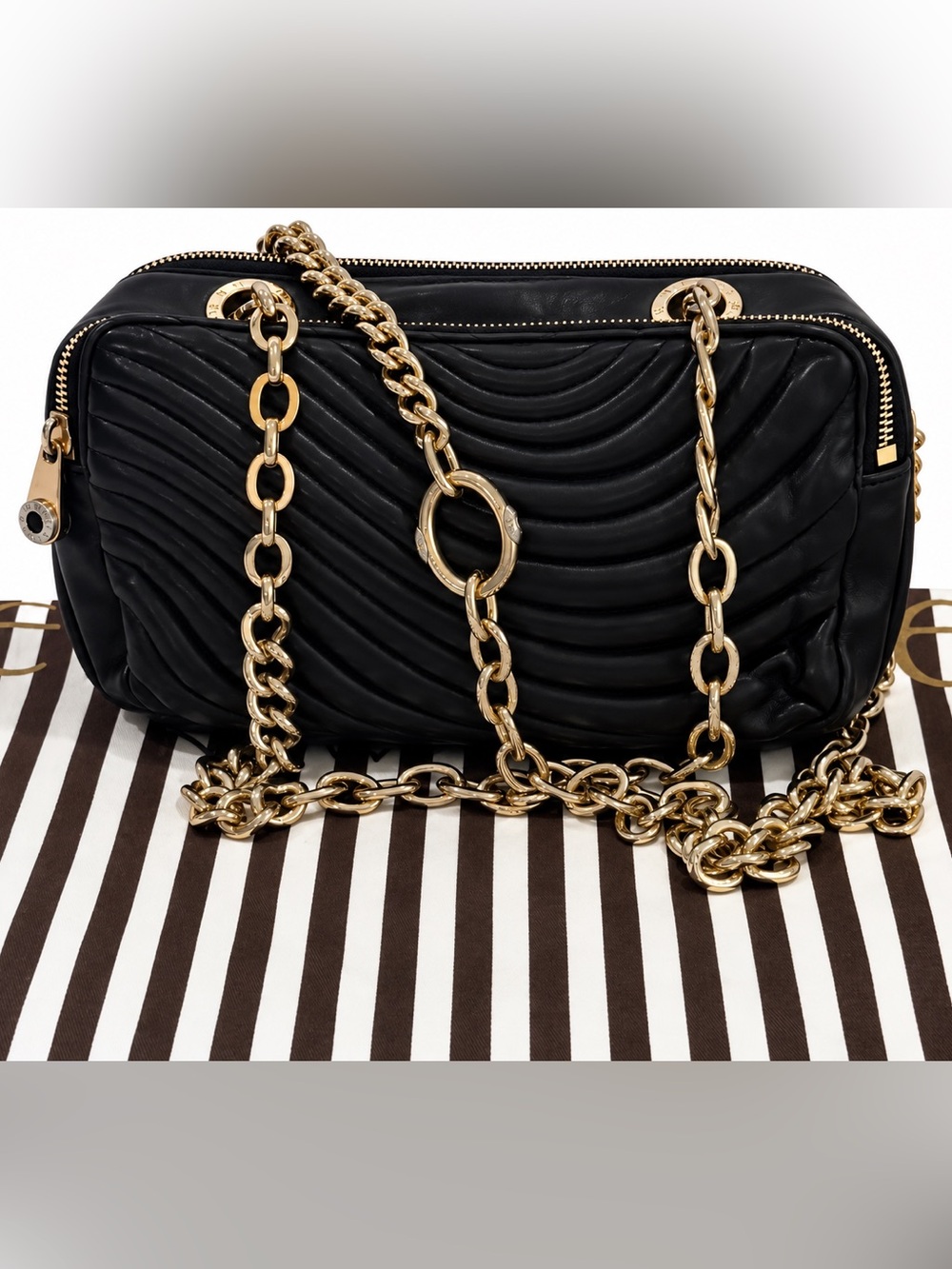 Henri Bendel No.7 Black Quilted Lambskin Convertible Crossbody Bag